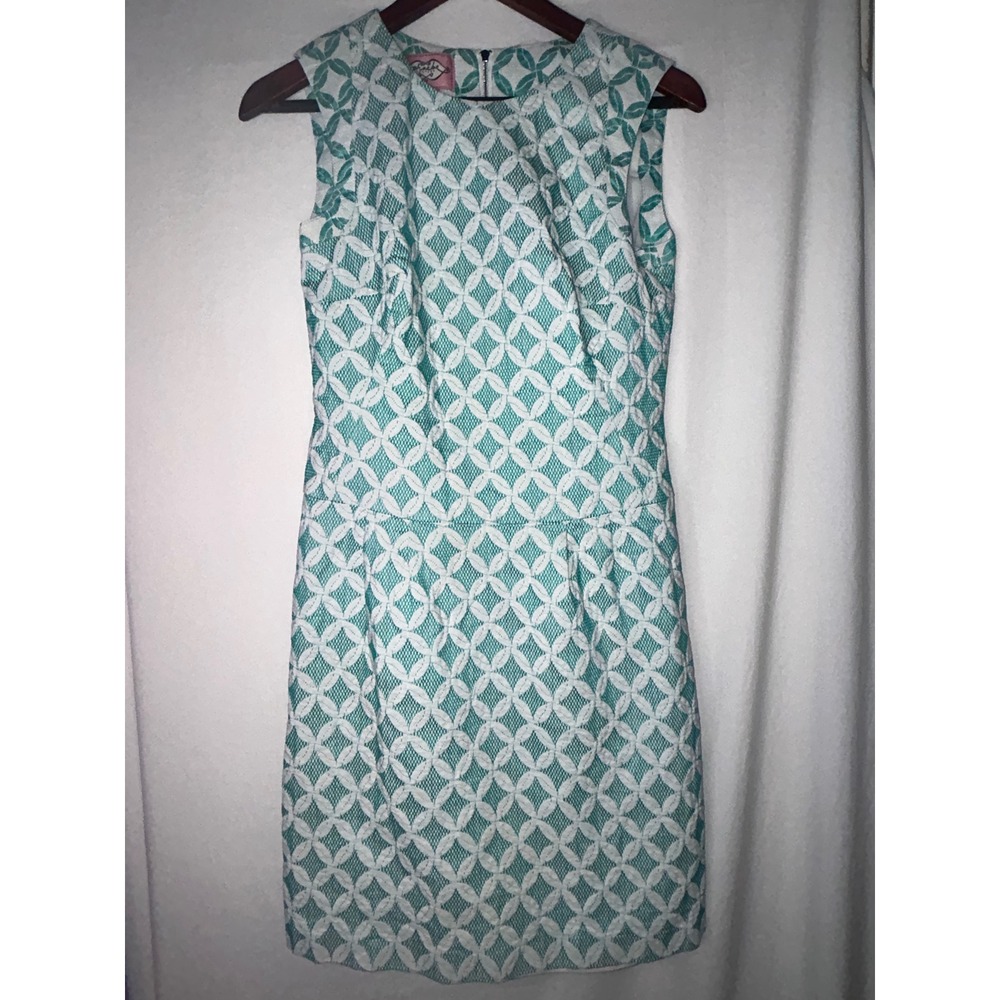 Phoebe Couture‎ Dress Size 4 Sleeveless White Green Geometric Career Party